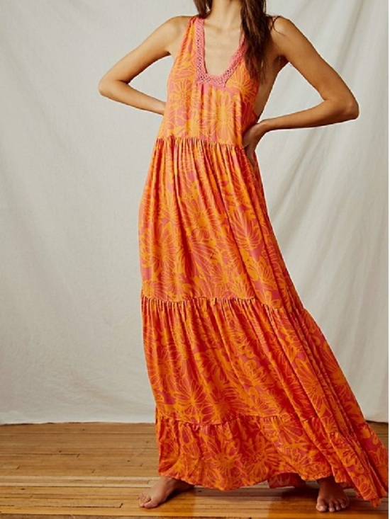 Free People Dresses & Skirts - Free People Tiers For You Maxi Slip Dress in Hazy Combo NWT